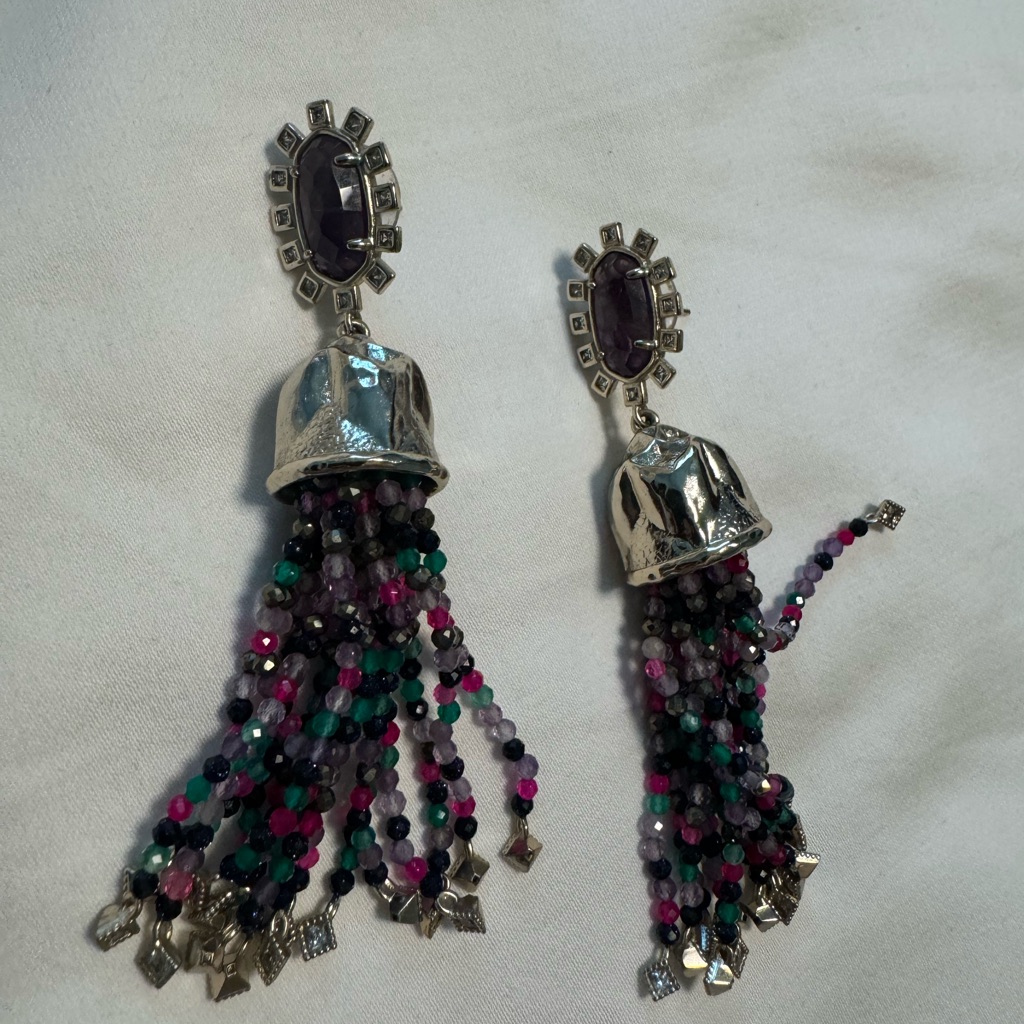Elegant Silver And Multicolor Beaded Earrings 30$